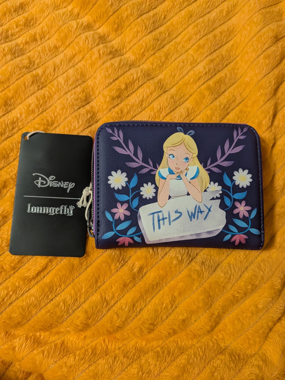 Loungefly Alice in Wonderland Navy Purple "This Way" Zip Wallet